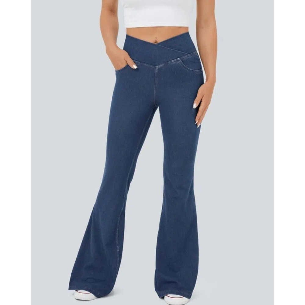 Halara Flex High Waisted Crossover Pocket InstantCool Washed Casual Jeans XS Reg